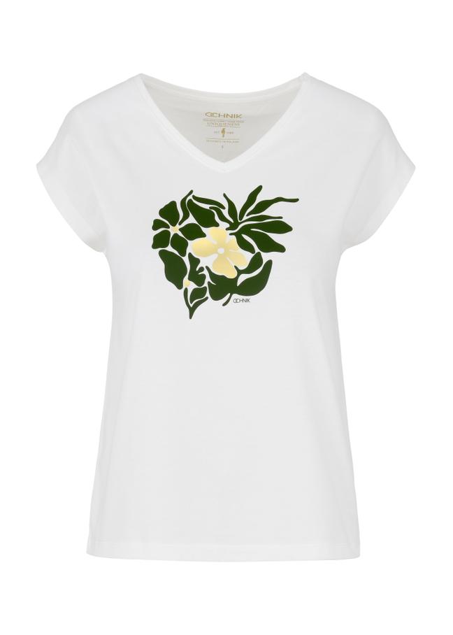 T-shirt damski kremowy z kwiatowym printem