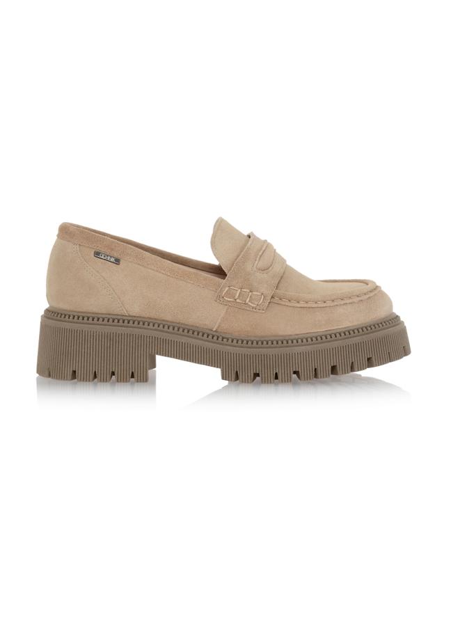 Skórzane welurowe loafersy damskie