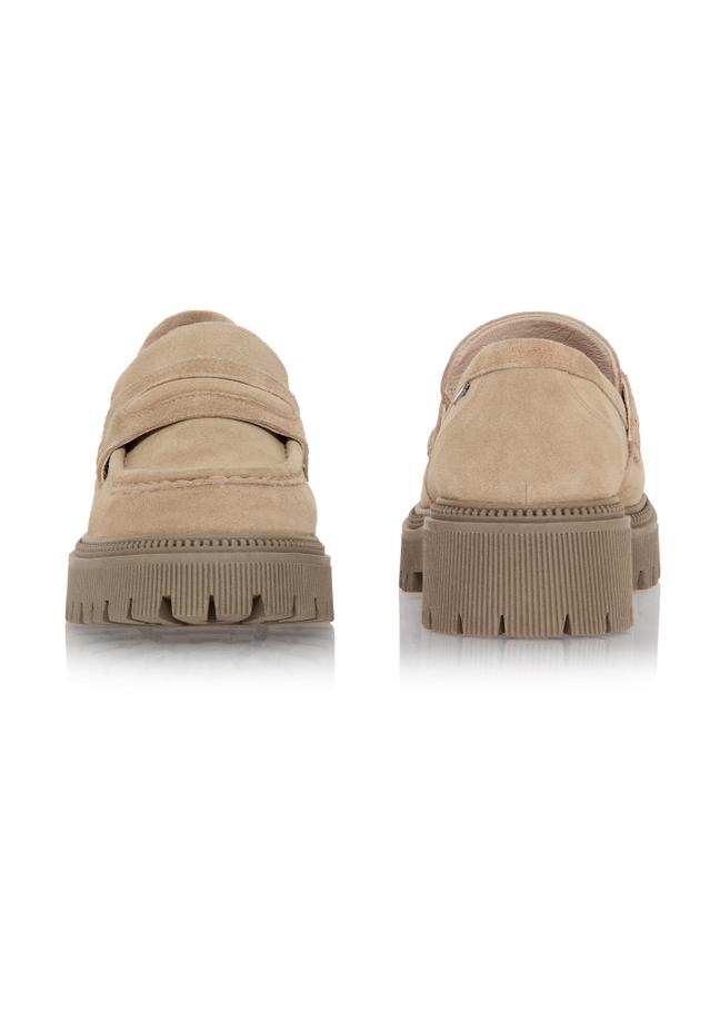 Skórzane welurowe loafersy damskie
