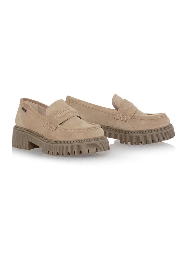 Skórzane welurowe loafersy damskie