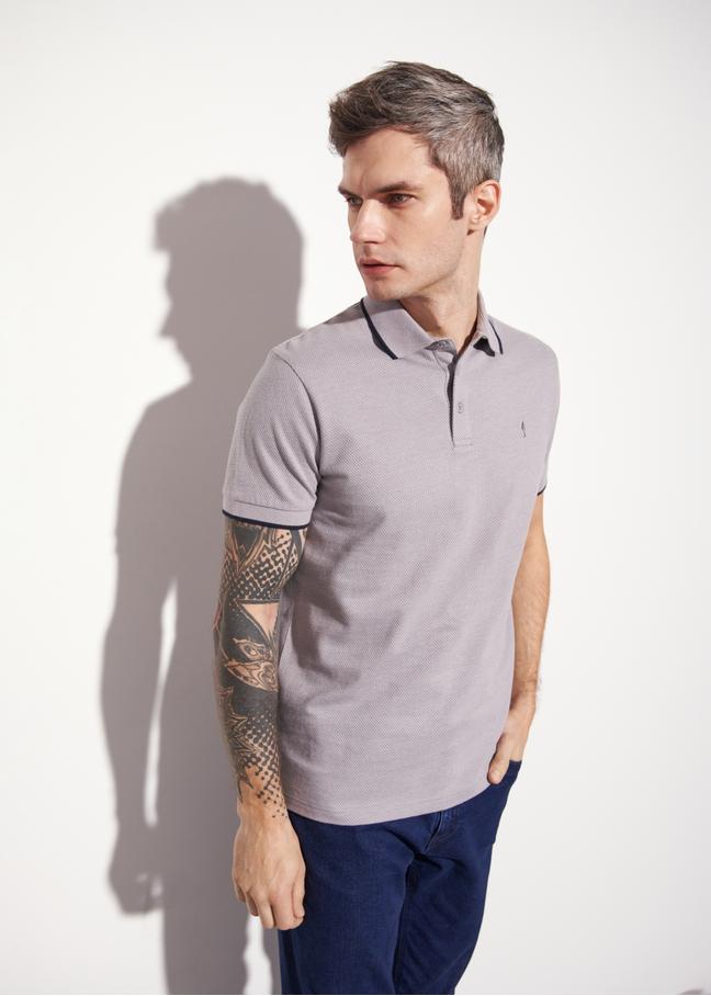 Szara koszulka polo w kropki