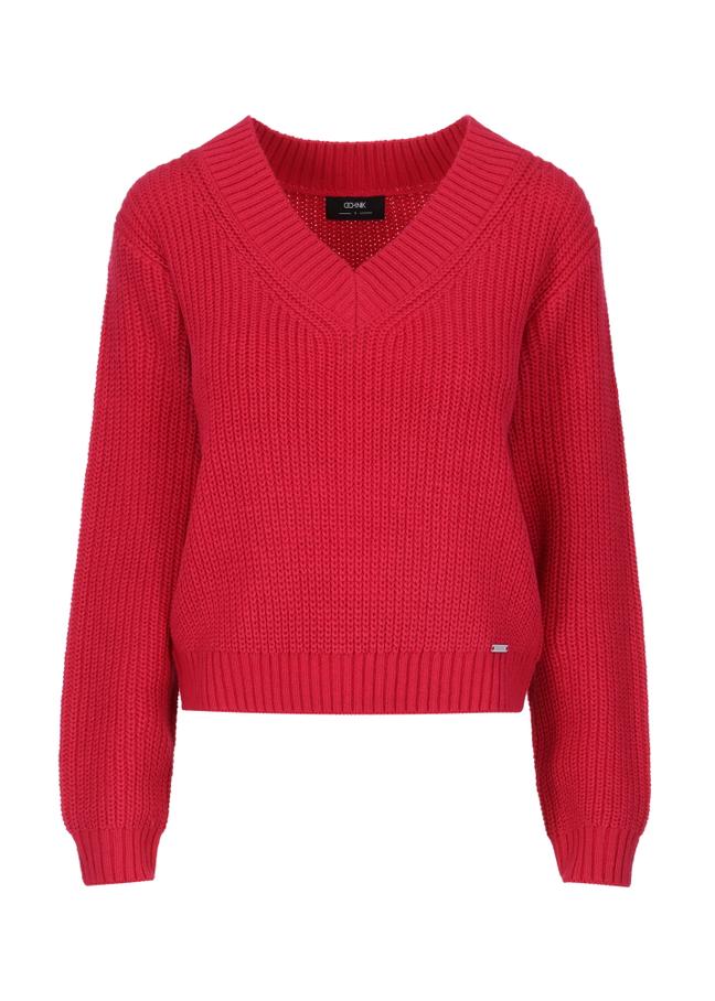 Camelowy sweter dekolt V damski